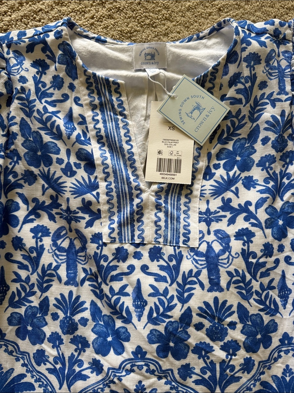 crown & ivy Blue and White Embroidered Tropical Two-Piece Set - Picture 2 of 8